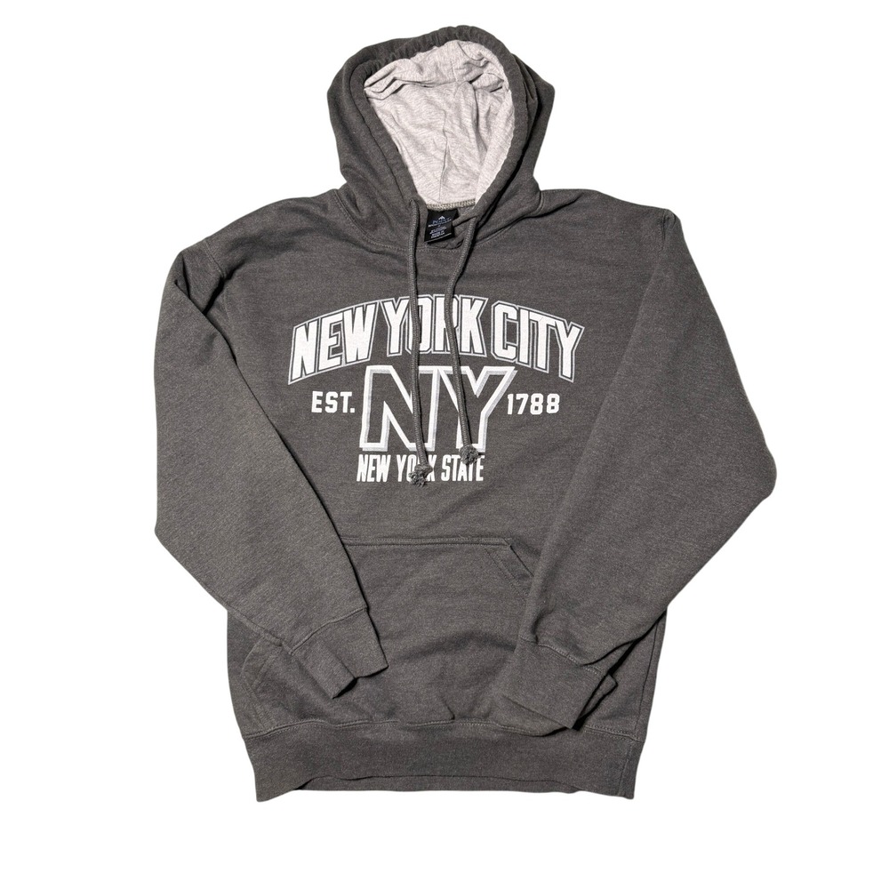 Point Sportswear New York City NY Hoodie Mens Gray Fleece Pullover Sweatshirt S